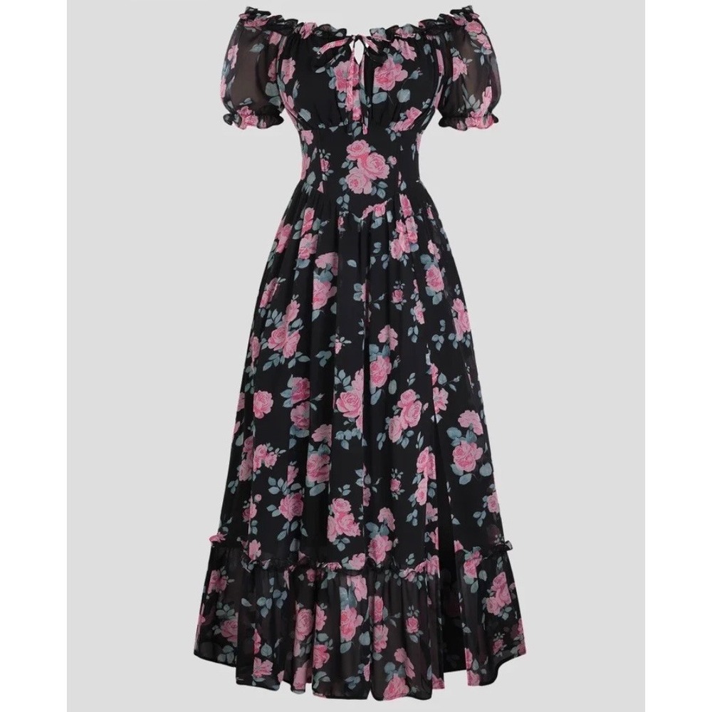 Scarlet Darkness Valentine's Day Front Slit Chiffon Pockets Dress XL Milkmaid